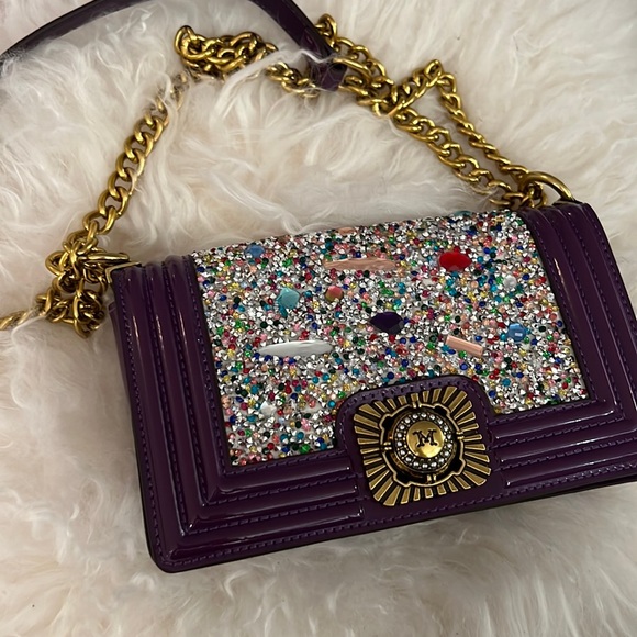 Purple Patent Luxury Bag with Rhinestone Glitter Front and thick